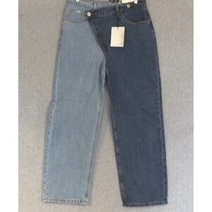 NEW! Insane Gene Crossover Straight Jeans Women 11/29 Blue Two Tone High Waist
